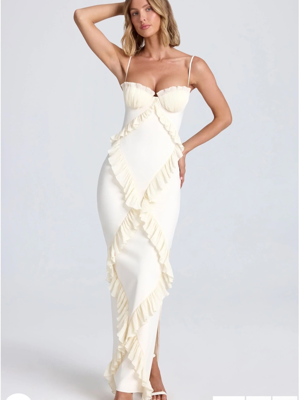 Oh Polly Cream Ruffle-Trim Maxi Dress